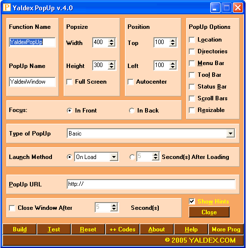 Yaldex PopUp 4.1 screenshot